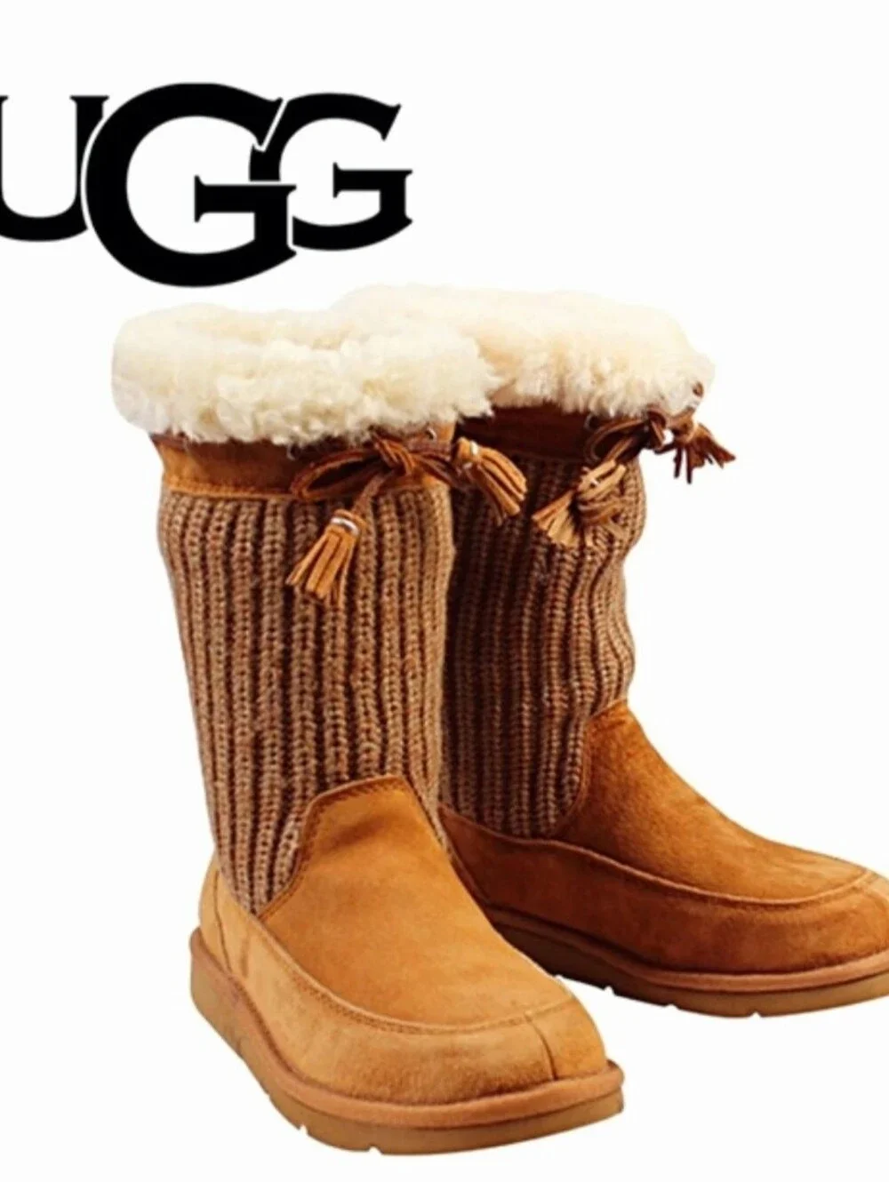 UGG Suburb Women's Chestnut Knit Tall Boot with Sheepskin Cuff Chestnut US 6